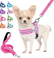 Pink Dog Harness and Leash Set Soft Padded Small Dog Harness, Adjustable Small
