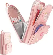 Pencil Case, Large Capacity Pencil Case for Girls, 6 Compartments, Pencil Case with Decorative, Aesthetic, School Pencil, Pencil Case for School, Work, Gift, Pink, Cute