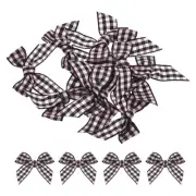 30Pcs Mini Gingham Ribbon Bow 1.5" Checkered Fabric Satin Black and Pink