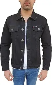 Overdrive Men's Denim Biker Trucker Jacket CE Armored Protective Foam Pads Black Jeans Fabric Two Gun Pockets
