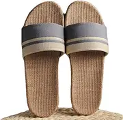 [WHSW] Summer Slippers Outdoor Sandals,Men's Flip Flops Men and Women Four Seasons Home Floor Indoor Non-Slip Couple Linen Sandals and Slippers-Gray_11