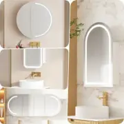 Mercio Athena LED Arch / Round Mirror PVC Shaving Cabinet Matte White