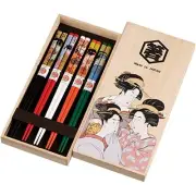 Wakasa Lacquer Chopsticks Set of 5 Ukiyo-e Bijin Art Gift Box Japan
