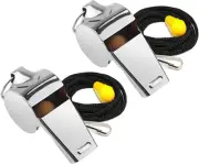 2 Pack Stainless Steel Whistles,Extra Loud Whistle with Lanyard for School Sp...