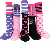 [kilofly] Girl Non-Skid Stitched Ribbon Calf Socks [Set of 5 Pairs], 6-18 Months