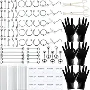 [ChiMunllin] 120PCS Body Piercing Kit Surgical Steel 14G 16G 20G BCR CBR Labret Lip Rings Cartilage Daith Earrings Nose Septum Nose Studs Belly Button Rings Piercing Jewelry Needles Gloves Clamps Tools