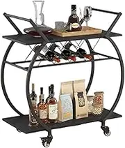 Kitchen Island Freestanding White Wine Cart with Wheels, Modern Bar Cart with Wine Rack, Industrial Beverage Rolling Kitchen Serving Cart with Storage, Mobile Kitchen Storage Islands(White)