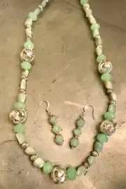 Necklace and Earring Set Light - Green Rutilated Quartz, Iron, Chinese Crystals