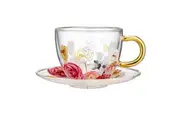 Ashdene 300ml Springtime Soiree Double Walled Flowers Clear Glass Tea Cup Saucer