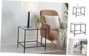 22" W Black End Table, Tempered Glass Rectangle Side End Table Black Color