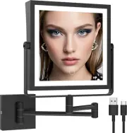 Espejo maquillaje pared recargable 1X/10X aumento 3 luces táctil negro mate.
