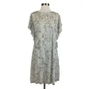 Aidan Mattox Women's Cocktail Dress Size 12 Silver Sequined Short Sleeve Sheath