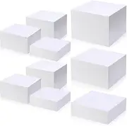 Suzile 9 Pcs Acrylic Buffet Risers Display Box Cube 5 Sided Food Riser Table Stand for Display with Hollow Bottoms for Party,3 Size(White)