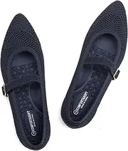 [Frank Mully] Women's Mesh Flats Mary Jane Shoes Pointed Toe Lightweight with Adjustable Instep Strap Knit Flat Shoes for Women Dressy Casual Washable Walking Shoes