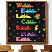 Humyoun Welcome Bulletin Board Set Classroom Bulletin Board Decorations Colorful Crayon Welcome Poster for Classroom Door Stickers Sign Crayon Cutouts with Border Trims for School Door Home Wall Decor