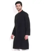 Men's Plain black Kurta with white chudidar Pjami Cotton casual Indian Standard