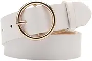 [yaozeio] Womens White Leather Belts for Ladies Gold Buckle Belt for Women Lady Waist Stretch Belts for Jeans Dresses Trousers Pu Leather Belt
