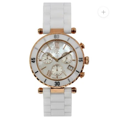 GUESS COLLECTION Women's Swiss made white Ceramic Watch diamond RosegoX46104l1S