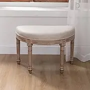 Half Moon French Vintage Bench with Padded Seat & Rubberwood Legs, 27" Upholstered Entryway Bench & Dining Bench, Tufted Fabric End of Bed Bench for Bedroom Living Room Hallway More