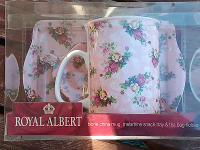 Royal Albert bone china mug, melamine snack tray & Tea bag Holder