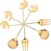 VINTORKY 4pcs Star Moon Shaped Stainless Steel Dessert Forks Spoons Set Moon Spoon Mini Tea Ice Tea Salad Decorative Tableware