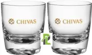 SET 2 CHIVAS REGAL Scotch Whiskey Rocks Cocktail Lowball Glasses Gold Lettering