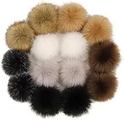 Faux Fur Pom Poms for Hats, 14pcs 3.9inch Fluffy DIY Knitting Hat Pompoms with Snap, Large Pom Poms for Craft Shoes Scarves Bag
