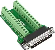 D-sub DB25 - G2 Male Port Breakout Board Connector Plug 25-pin 2-Row Male Port Solderless PCB Board RS232 to Terminal Signal Block Adapter with Thumb Screws