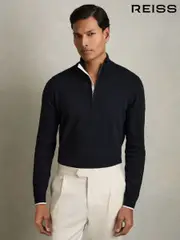 Reiss Navy Swinley Cotton Blend Half Zip Jumper (AM9061) | $155