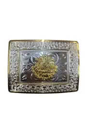 Cowboy Belt Buckle For Man - Mexican Eagle 4 1/4"x3 1/8" Silver Tone/Gold