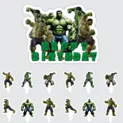 13pcs Hulk Theme Birthday Topper Cupcake Toppers Super Hero Party Decoartions