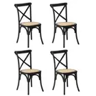 4PCS Crossback Dining Chair Solid Birch Timber Wood Ratan Seat Black