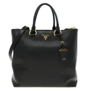 Prada Tote Large Shopping Shoulder Bag Vitello Phenix Black Leather 1BG865 New