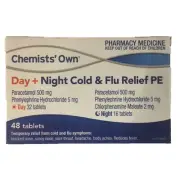 Cold & Flu Day Night PE 48 Tabs Runny Blocked Nose Fever Headache Codral Generic