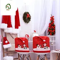 在飛比找蝦皮購物優惠-4 件套聖誕椅套餐椅套套套套聖誕老人和雪人-紅帽聖誕椅背套