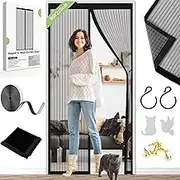 Magnetic Fly Screen Door Curtain - 90X210cm, Powerful Magnets, Magic Tape, Suitable for Patio Doors & Balcony
