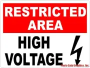 Restricted Area High Voltage Sign. Size Options.