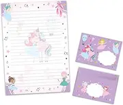 Writing Paper Set Letter Pad with Envelope for Girls Children Ballerina Unicorn Purple (A4 Pad with 25 Sheets + 15 Envelopes)