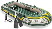 INTEX 68380NP Seahawk 3 Inflatable Boat Set: includes Deluxe 137 cm Boat Oars and High-Output Pump – SuperStrong PVC – Fishing Rod Holders – 3-Person – 358 kg Weight Capacity
