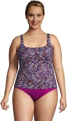 NWT Lands' End Womens Square Neck Underwire Tankini Top Size 24W G Cup $80 Z031