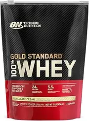 OPTIMUM NUTRITION Gold Standard 100% Whey Protein Powder, Vanilla Ice Cream, 454 g (Pack of 1), 1063400