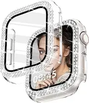 [Newlibery] Bling Case with HD Screen Protector Women Compatible with Apple Watch 41mm Diamond Protective Face Cover PC Frame Protector for iWatch Series 9/8/7 Clear