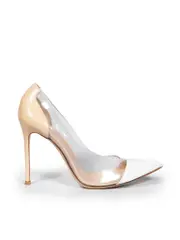 White Leather Plexi Pumps