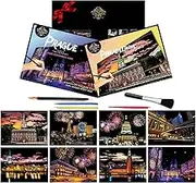8 Sheets Rainbow Scratch Art City Scapes of USA Europe Scratch Paper Foil Art for Adults (A4) Colorful Sketches Scratch Off Coloring Book Gift for Travel Lovers Family Friends （USA and Europe Series）
