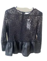 NWT Revolve Black Floral Sheer Lace Faux Leather Peplum Top Blouse Sz Medium