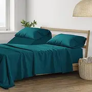 100% Cotton Split King Size Sheet Set - 5 Piece Set - Hotel Luxury Bed Sheets - Deep Pockets - Easy Fit - 400 TC Sateen Weave Breathable & Cooling Comfy - Teal Bed Sheets - Split Kings Sheets