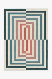 150' x 215' | Machine Washable Runner Rug | Kid & Pet Friendly | Indoor Rug | Op Art Teal Rug by Jonathan Adler | Ruggable