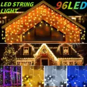 Curtain Icicle Lights Wedding Party 96 LED Fairy String Xmas Indoor Outdoor US