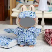 Labubu Baby Clothes 17cm Labubu Cloth Clothes Heartbeat Macaron Vinyl Face Doll Baby Clothes Replacement——style:Blue floral pajamas (pajamas, pajamas, eye masks)
