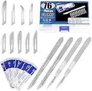 Glarks 76Pcs Surgical Blade with Handle Kit, 72pcs #10#11#12#15#20#21#22#23#24 Scalpels Surgical Sterile Blades with 4pcs #3#4 Scalpel Knife Handle Kit for Biology Lab Anatomy, Practicing Cutting, Sculpting